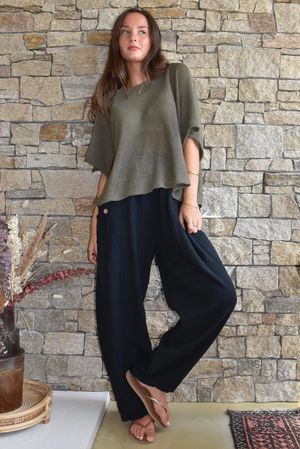 Suri Cushion Cotton Button Pocket Barrel Pant Black